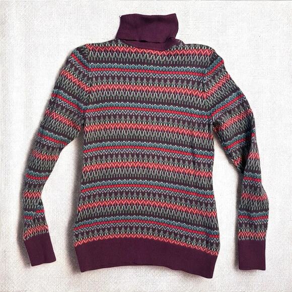 L.L. Bean Sweaters - LL Bean Fair Isle Cotton Cashmere Pullover Turtleneck Sweater Maroon Medium